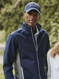 Softshelljacke Herren bedrucken, Softshelljacke Dunkelblau, wind- und wasserabweisend, mit Stehkragen und Reißverschlusstaschen